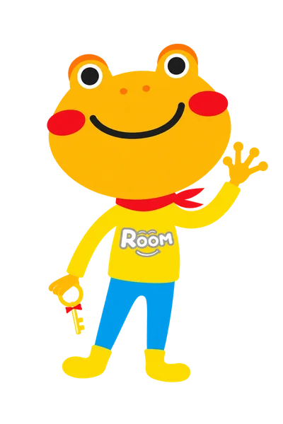 手を振ってお迎えするカエルームの公式キャラクター