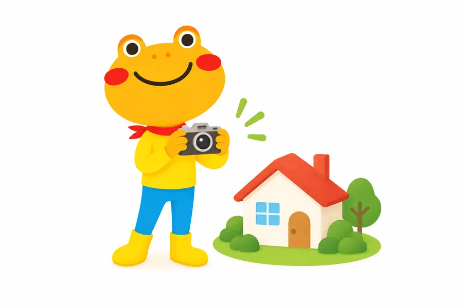 カメラで住まいの魅力を伝えるカエルームのキャラクター