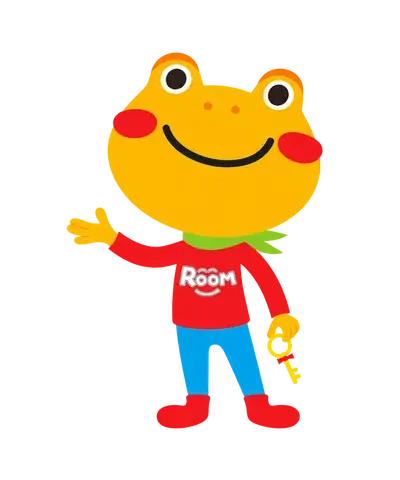 手を添えてご案内するカエルームの公式キャラクター