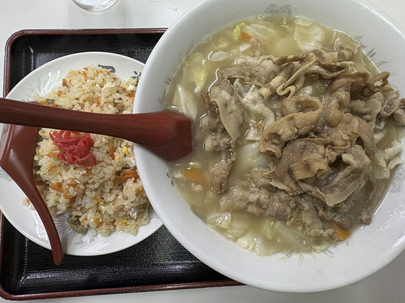 銀座一福の五目そば（肉入）と焼き飯（小）